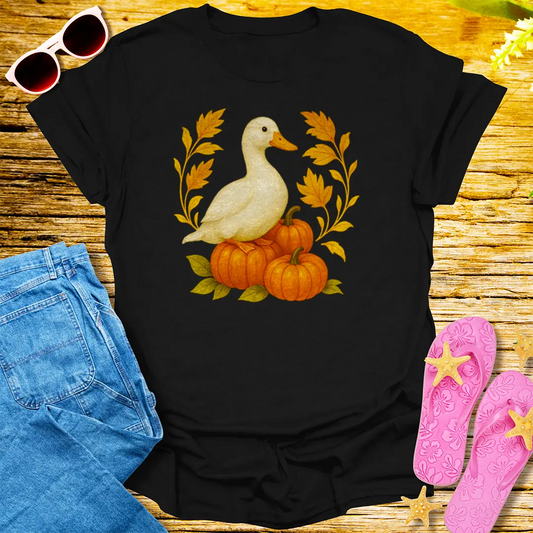 Autumn Duck & Pumpkins T-Shirt - Black