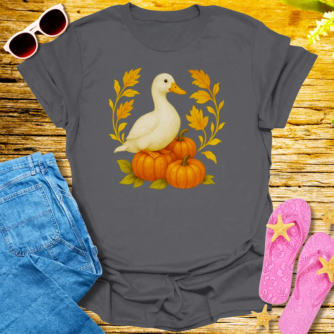 Autumn Duck & Pumpkins T-Shirt - Charcoal