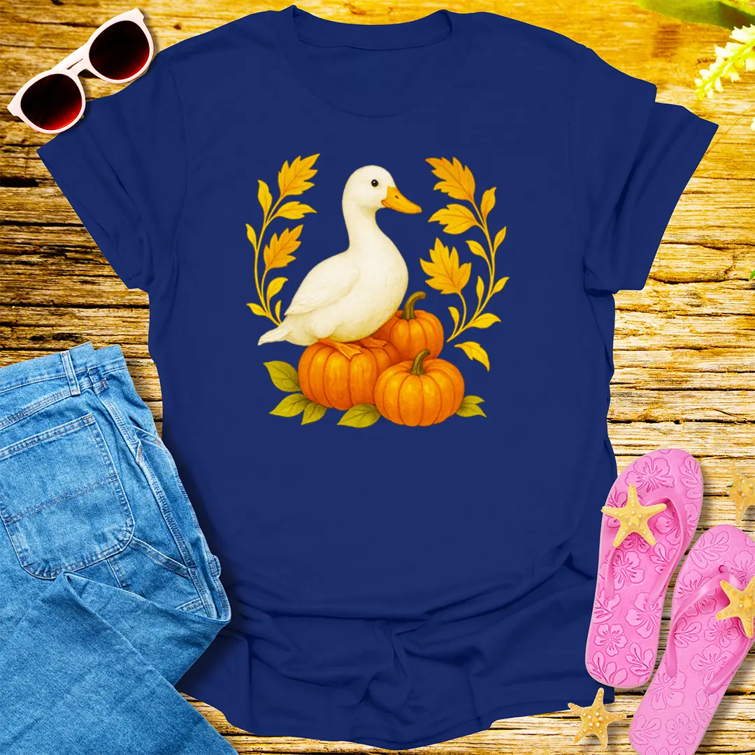 Autumn Duck & Pumpkins T-Shirt - Navy