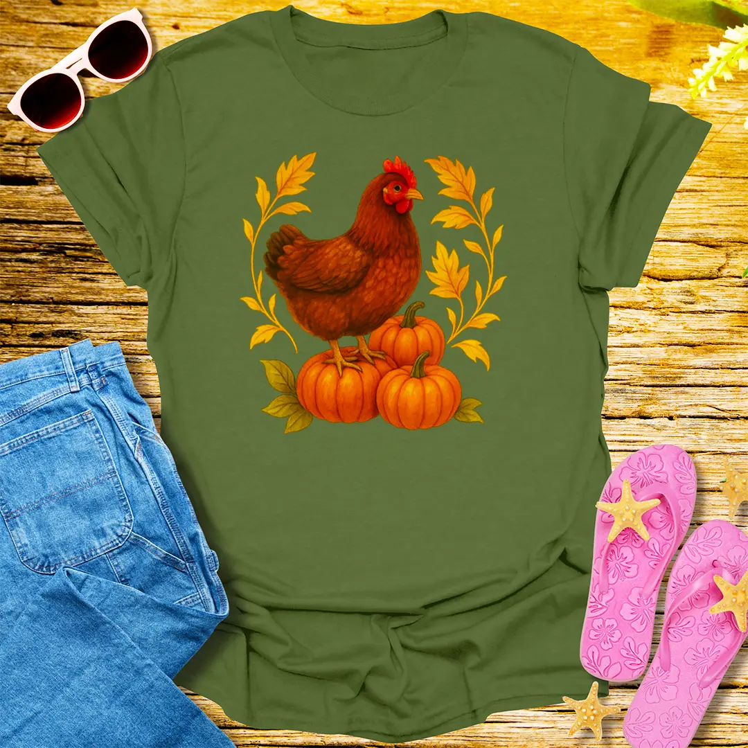 Pumpkin Perch Hen T-Shirt - Military Green