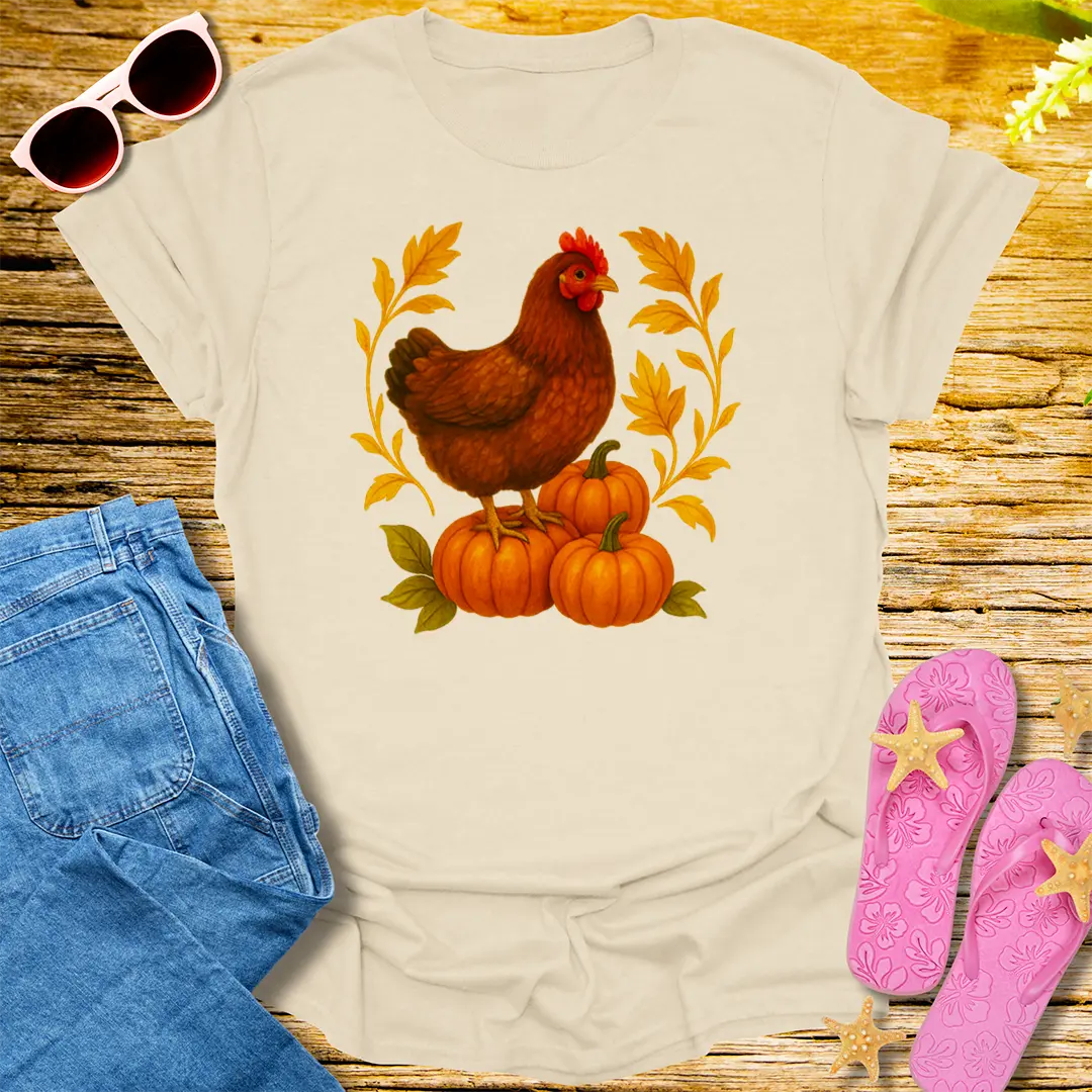 Pumpkin Perch Hen T-Shirt - Natural