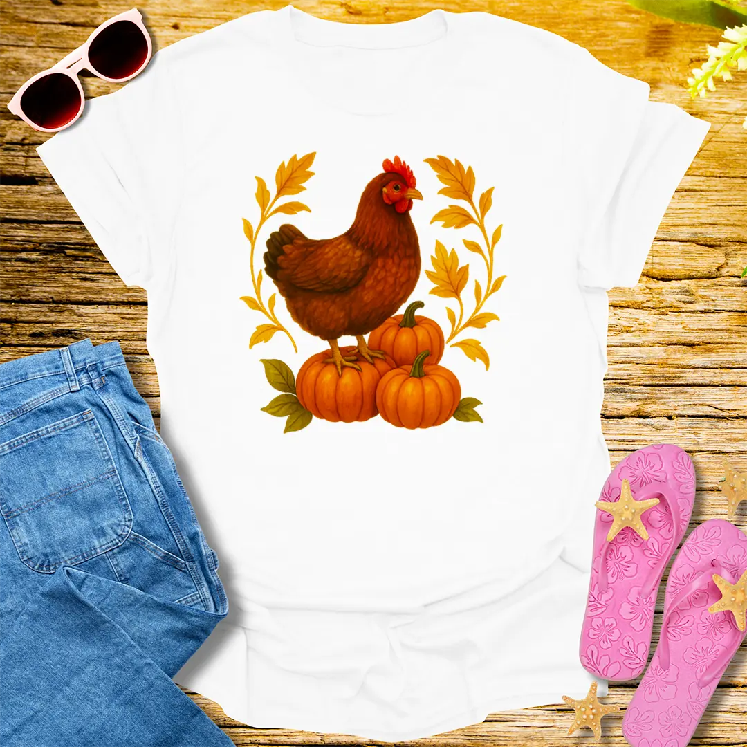 Pumpkin Perch Hen T-Shirt - White