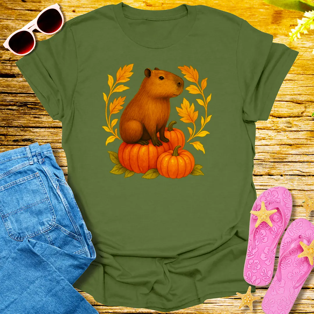 Autumn Capybara T-Shirt - Military Green