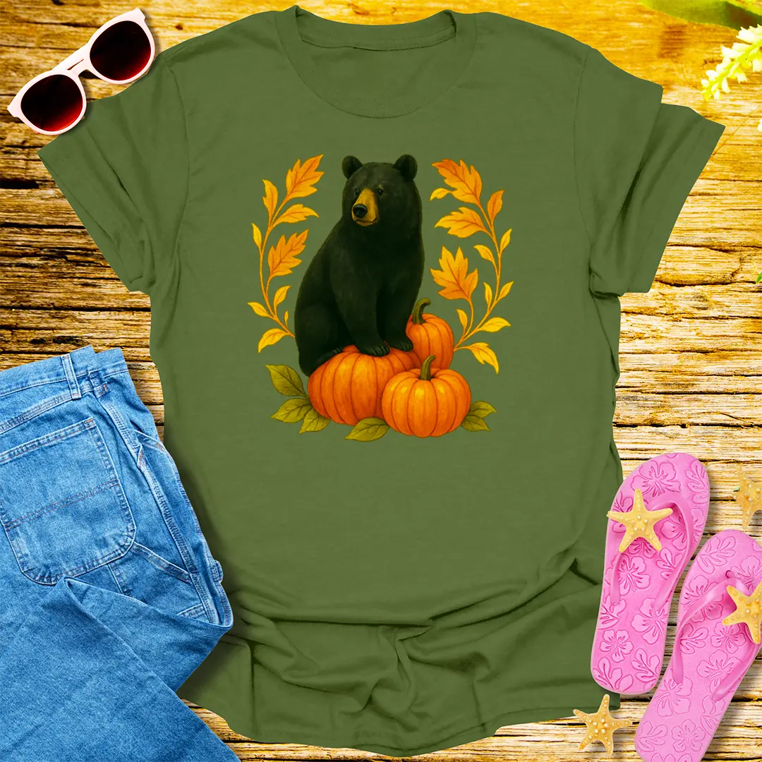 Autumn Bear Vibes T-Shirt - Military Green