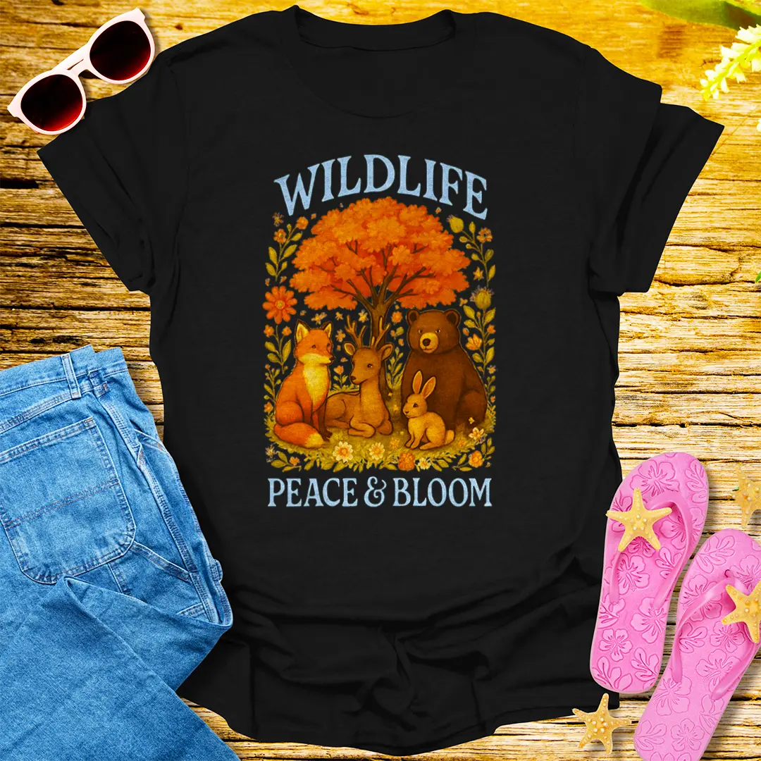 Peaceful Woodland Bloom T-Shirt - Black