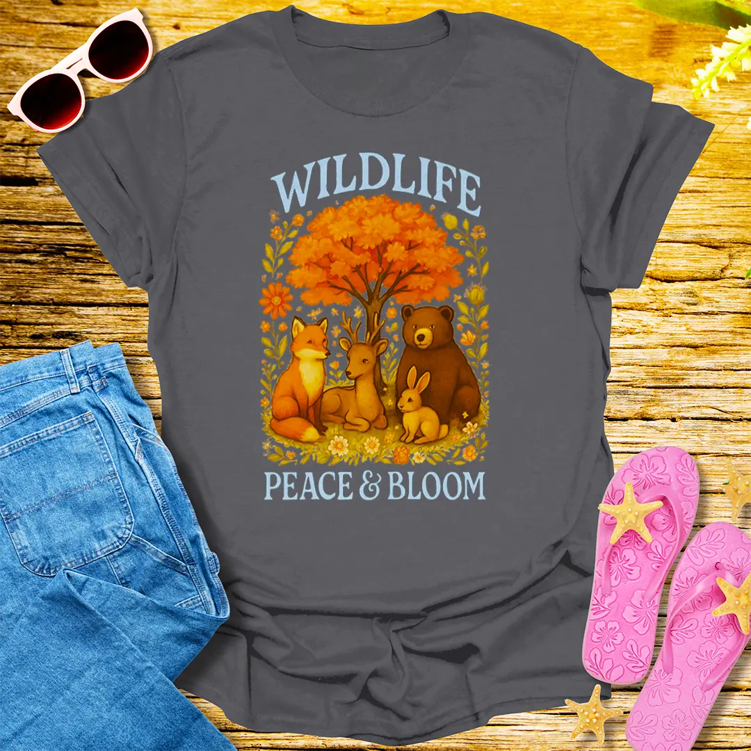 Peaceful Woodland Bloom T-Shirt - Charcoal