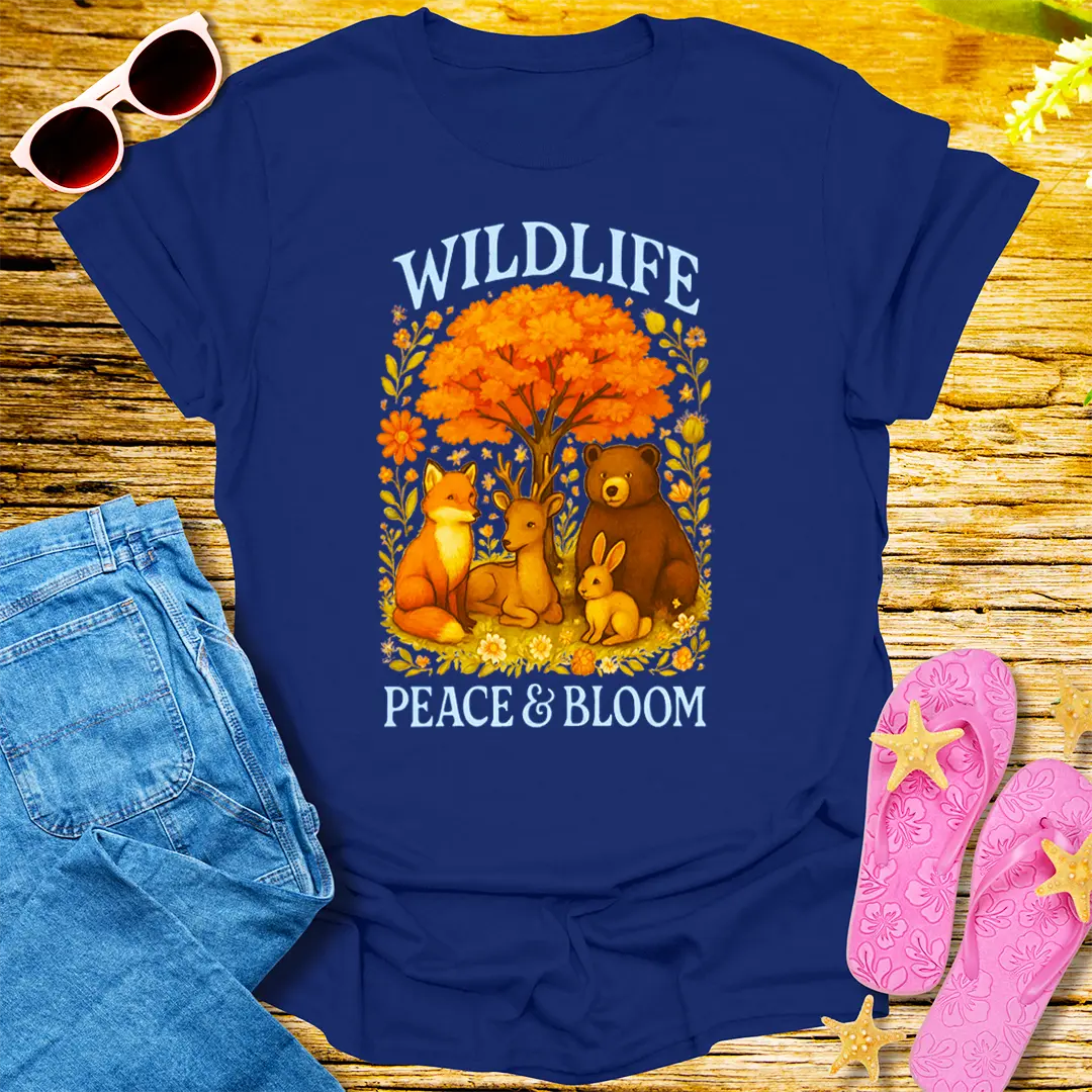 Peaceful Woodland Bloom T-Shirt - Navy