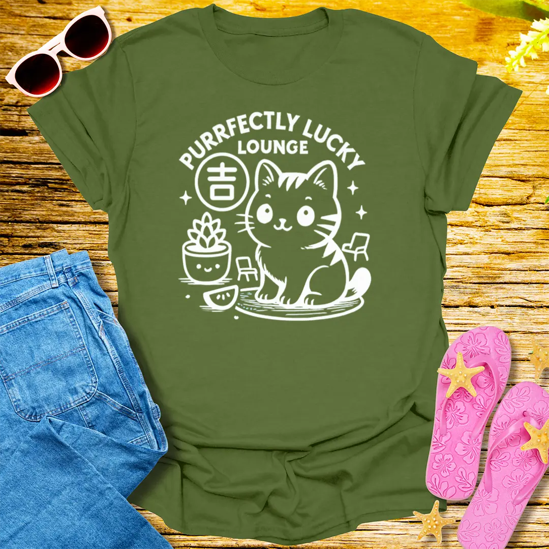 Purrfectly Lucky Lounge T-Shirt - Military Green