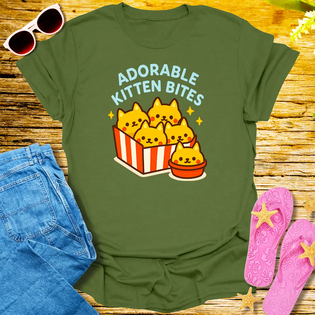 Adorable Kitten Bites T-Shirt - Military Green