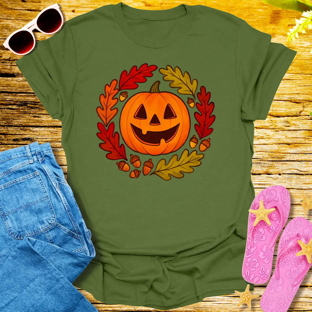 Pumpkin Patch Grin T-Shirt - Military Green
