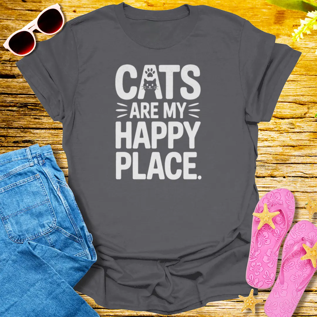 Cats Are My Happy Place T-Shirt - Charcoal