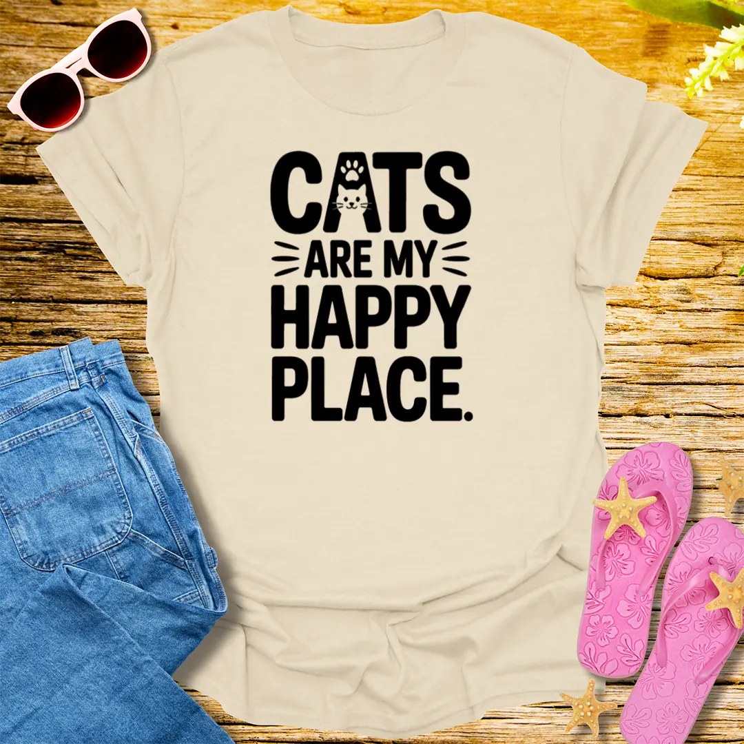 Cats Are My Happy Place T-Shirt - Natural