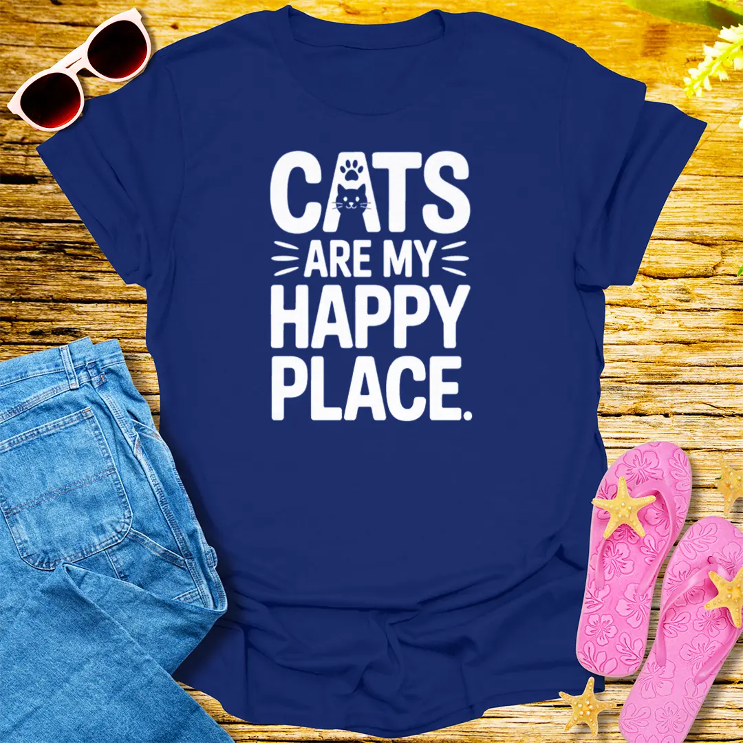 Cats Are My Happy Place T-Shirt - Navy