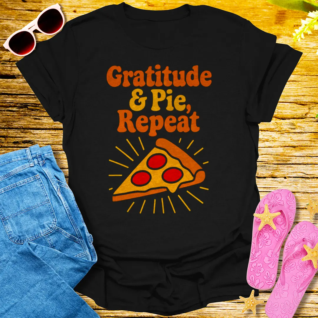 Gratitude & Pie Repeat T-Shirt - Black