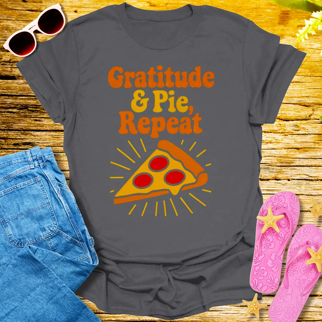Gratitude & Pie Repeat T-Shirt - Charcoal