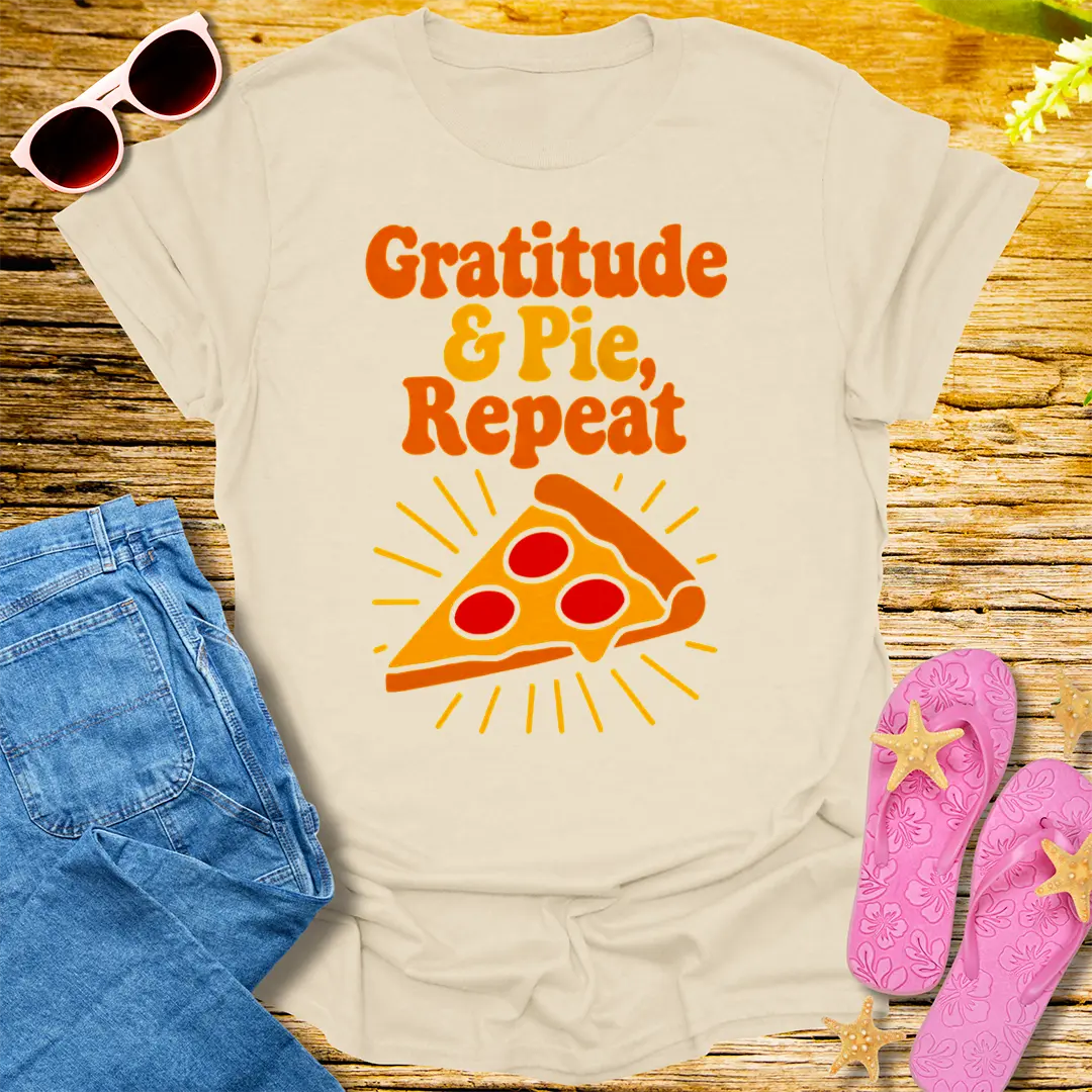 Gratitude & Pie Repeat T-Shirt - Natural