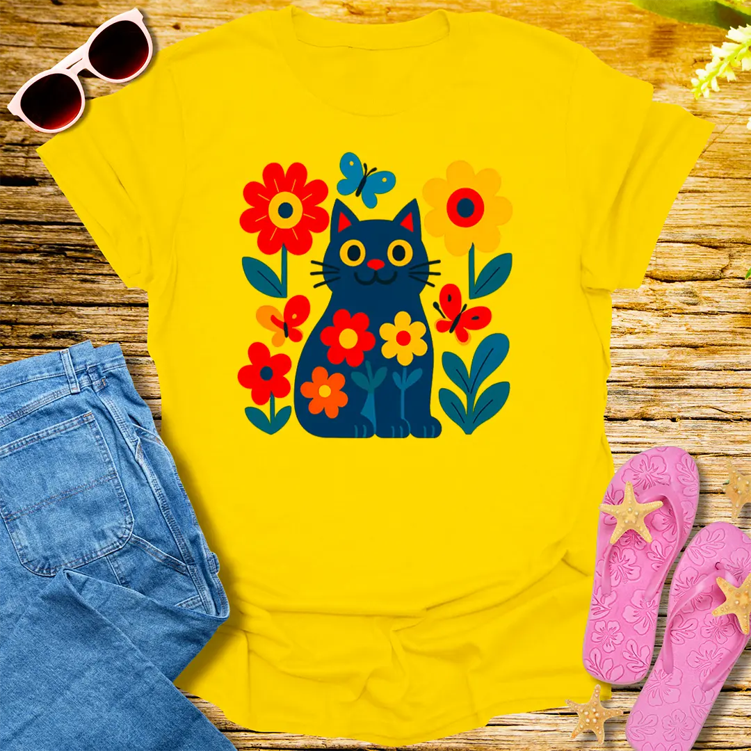 Floral Feline Joy T-Shirt - Daisy