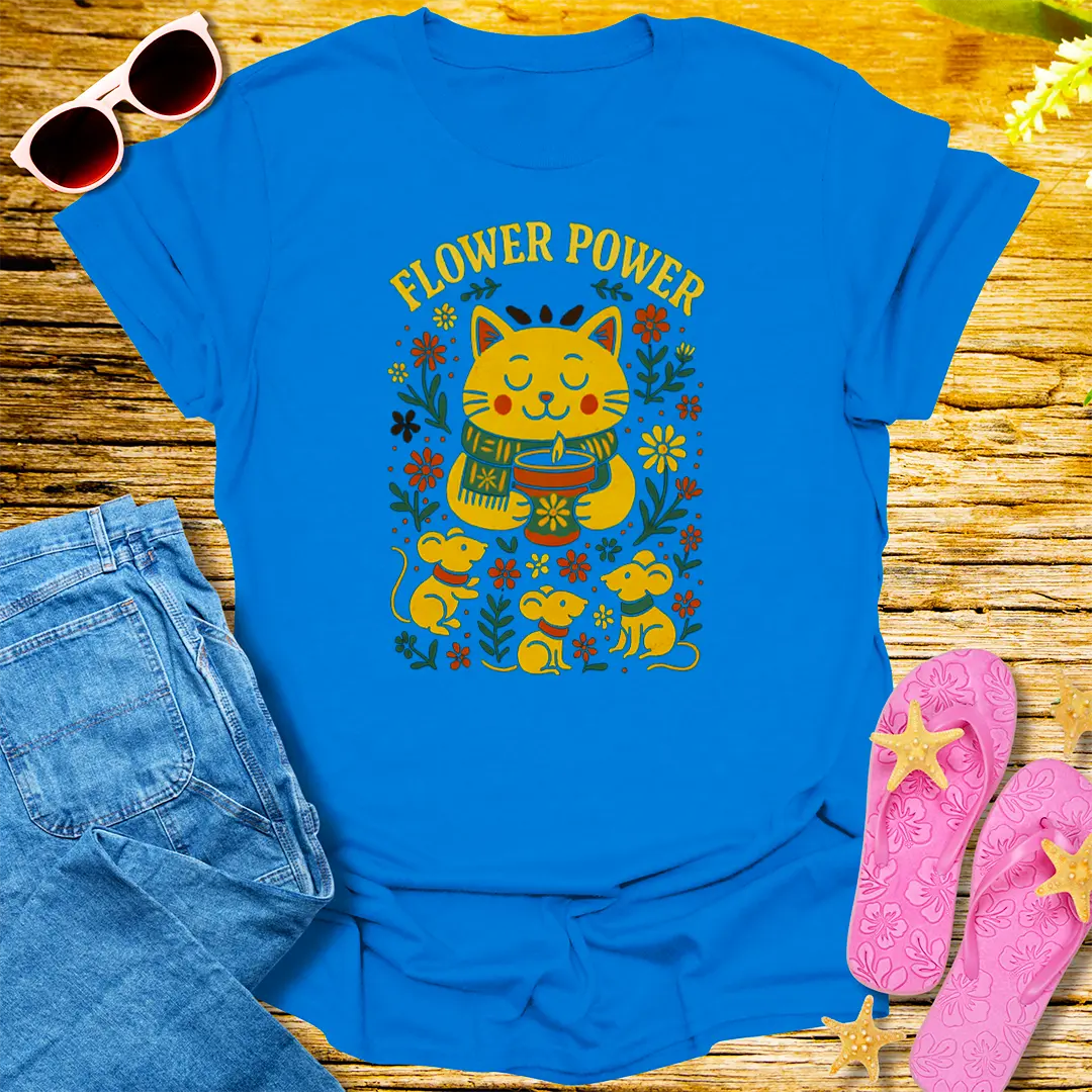 Flower Power Cat T-Shirt - Royal