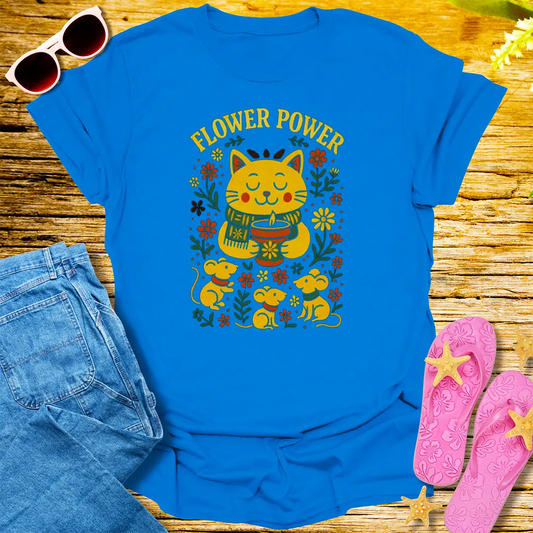Flower Power Cat T-Shirt - Royal