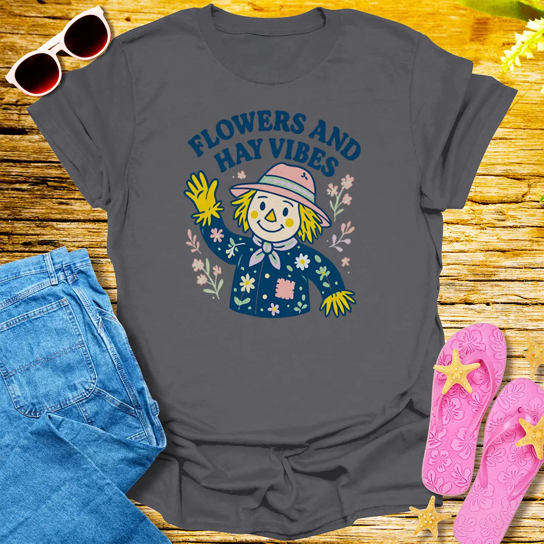 Flowers and Hay Vibes T-Shirt - Charcoal