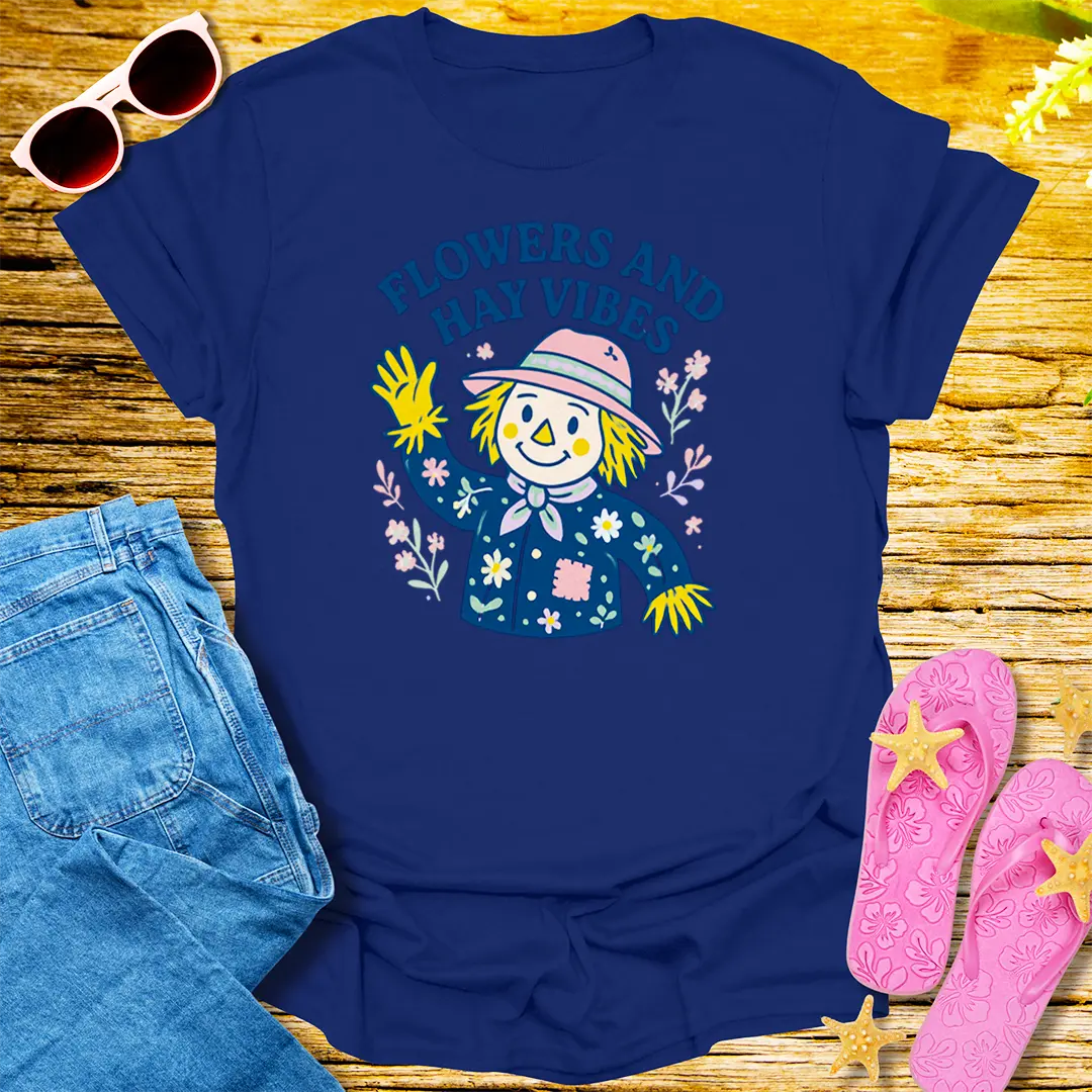 Flowers and Hay Vibes T-Shirt - Navy