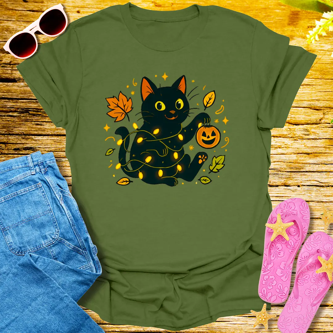 Spooky Cute Cat T-Shirt - Military Green