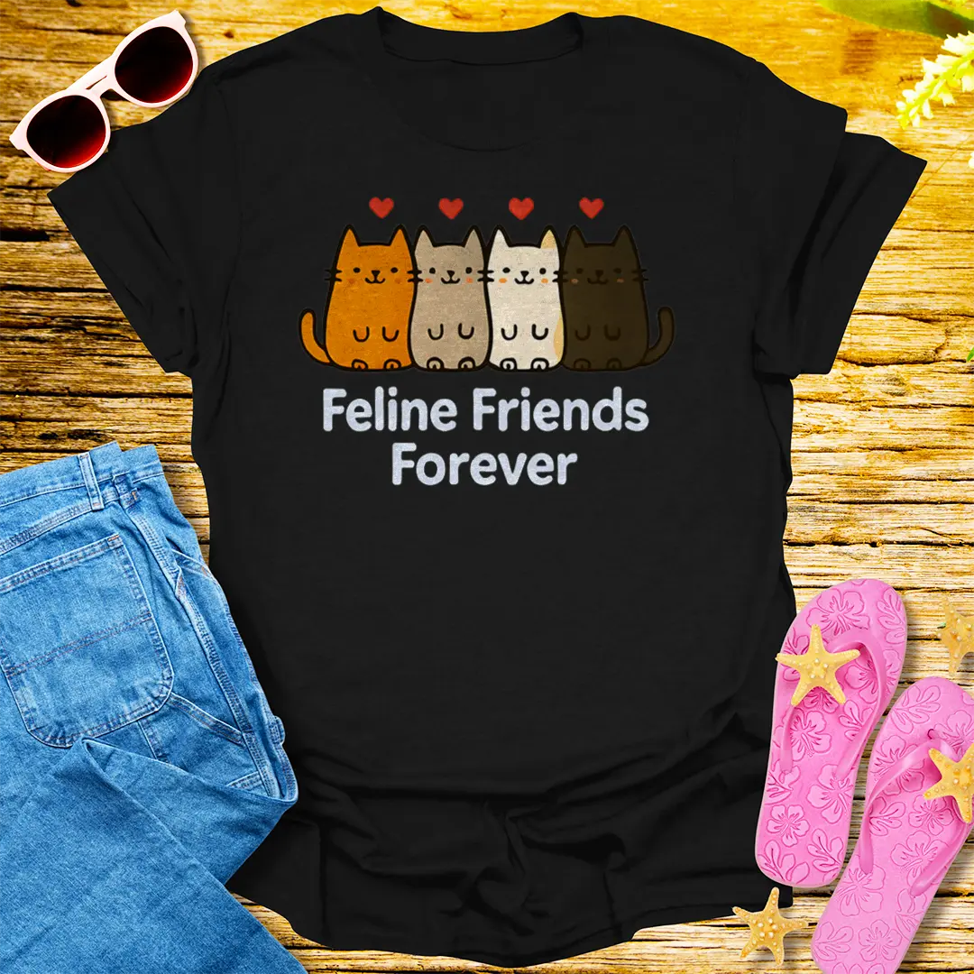 Feline Friends Forever T-Shirt - Black