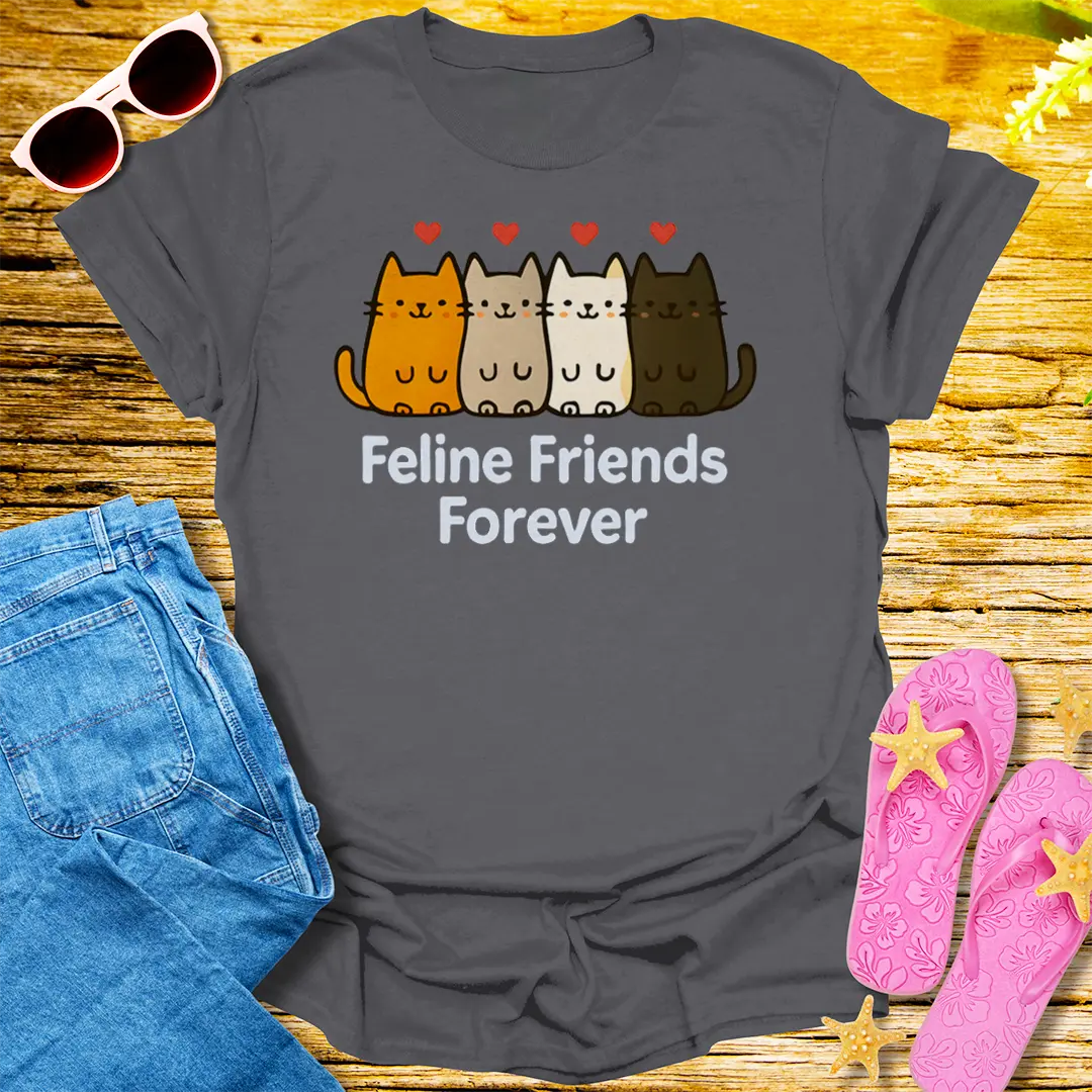 Feline Friends Forever T-Shirt - Charcoal