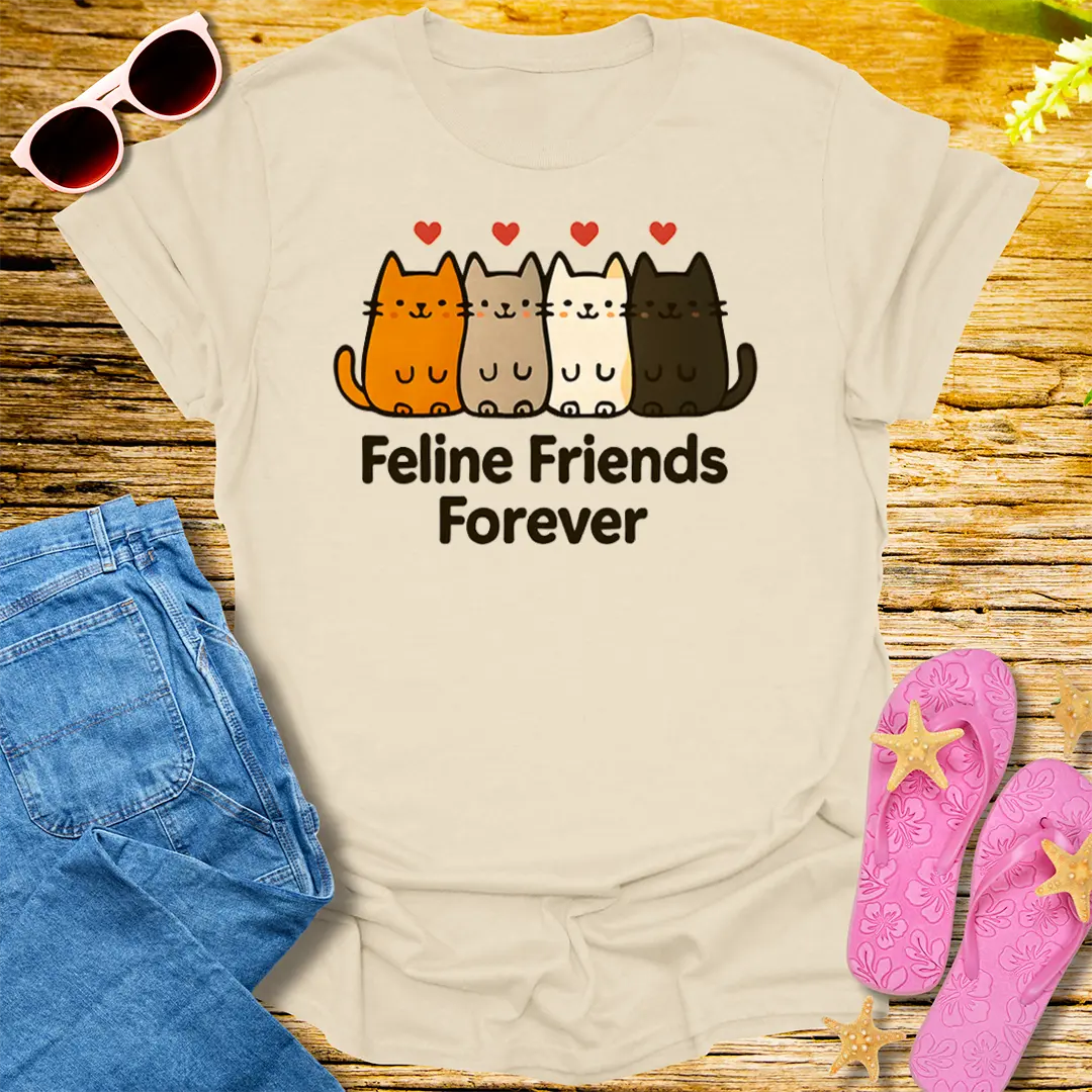 Feline Friends Forever T-Shirt - Natural