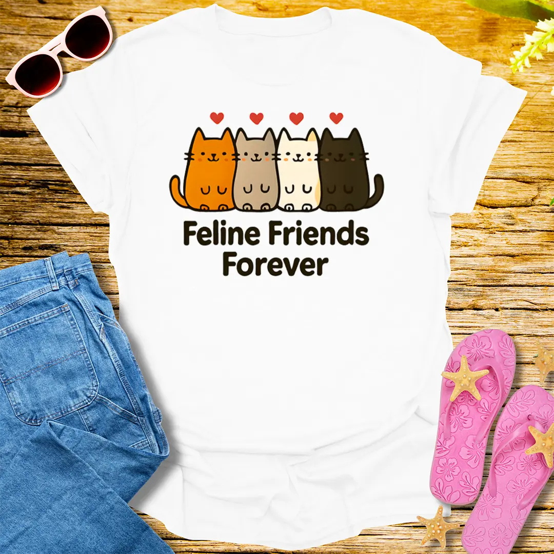 Feline Friends Forever T-Shirt - White