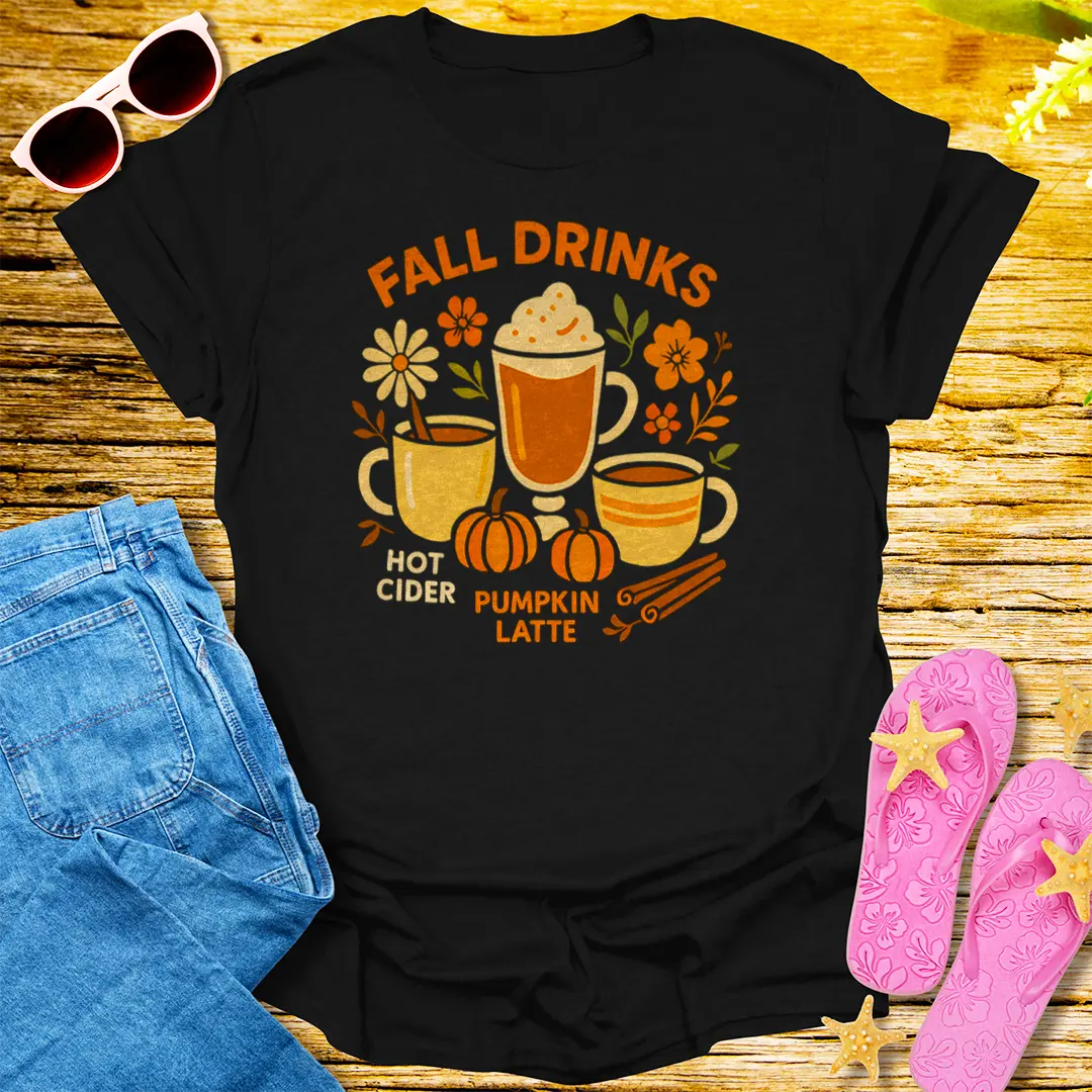 Cozy Fall Drinks T-Shirt - Black