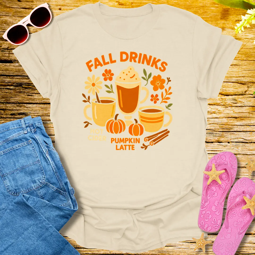 Cozy Fall Drinks T-Shirt - Natural