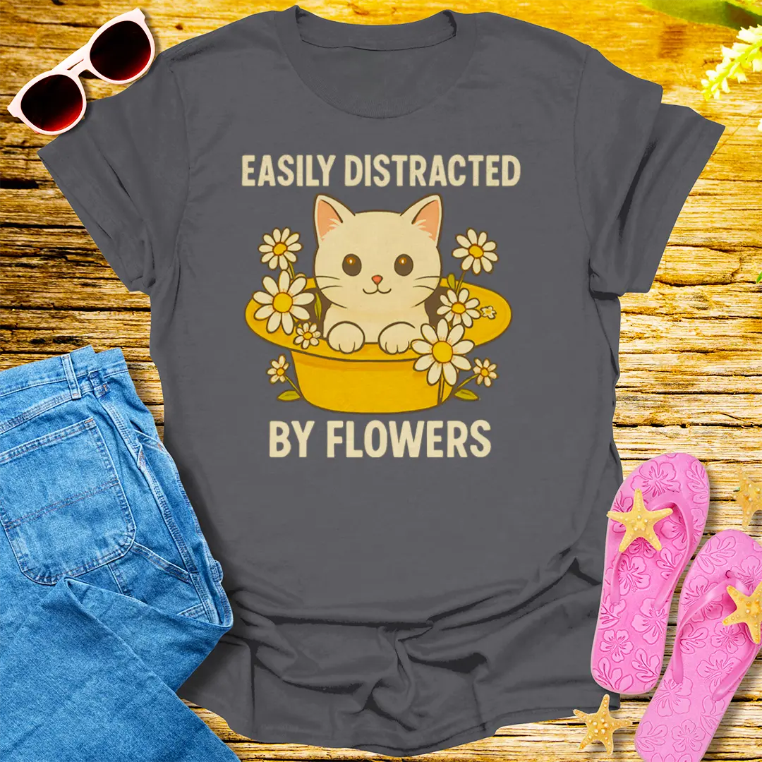 Easily Distracted by Flowers T-Shirt - Charcoal