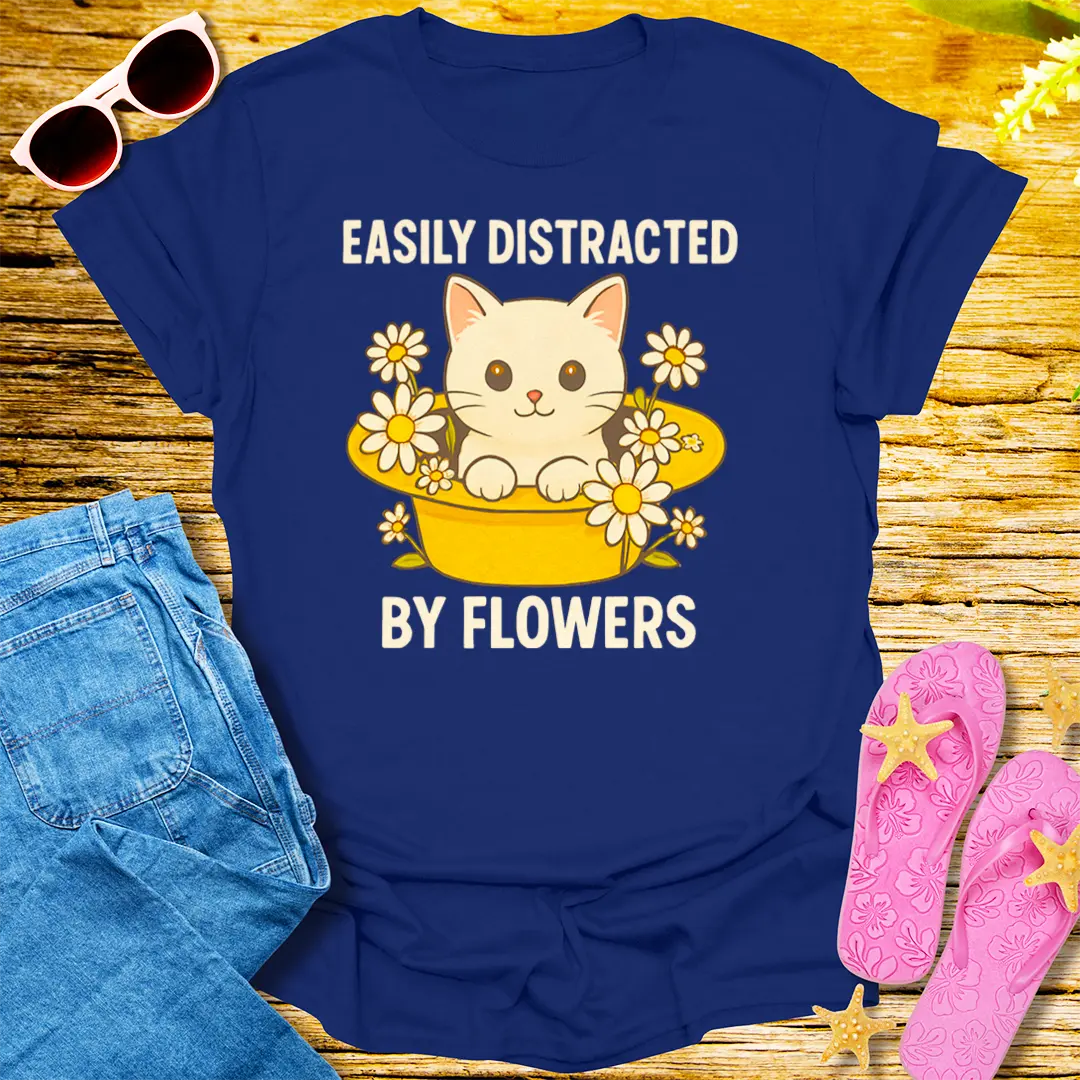 Easily Distracted by Flowers T-Shirt - Navy