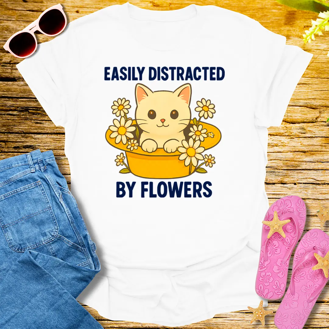 Easily Distracted by Flowers T-Shirt - White