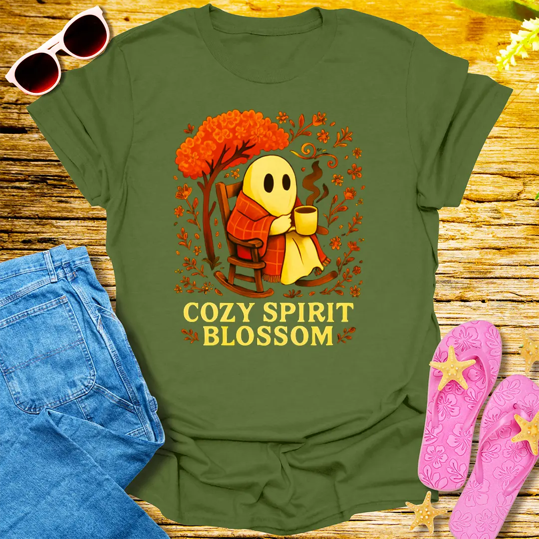 Cozy Spirit Blossom T-Shirt - Military Green