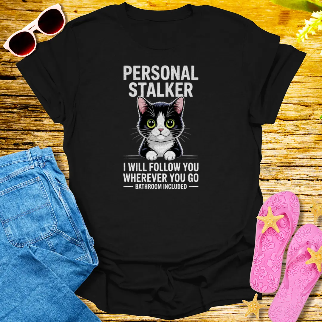 Personal Stalker Cat T-Shirt - Black