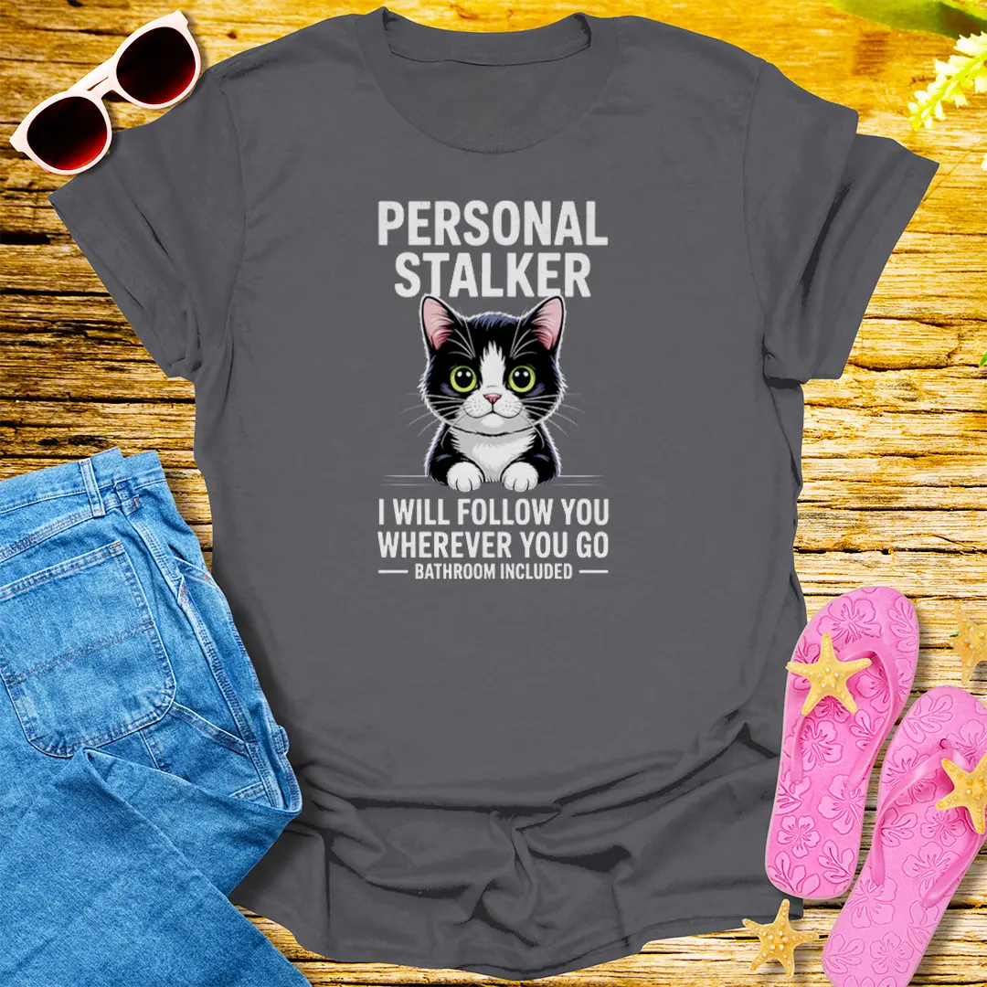 Personal Stalker Cat T-Shirt - Charcoal