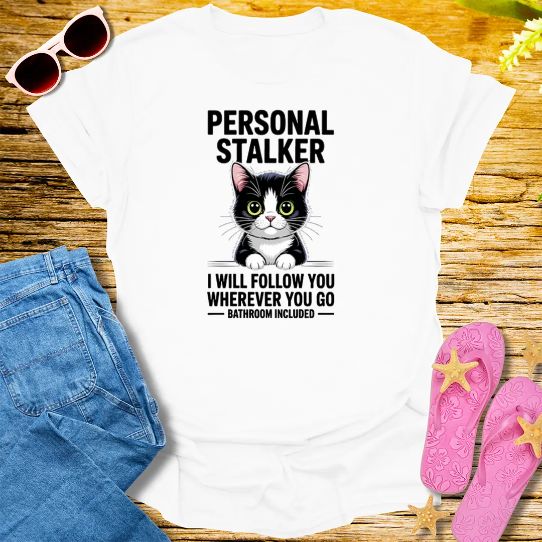 Personal Stalker Cat T-Shirt - White