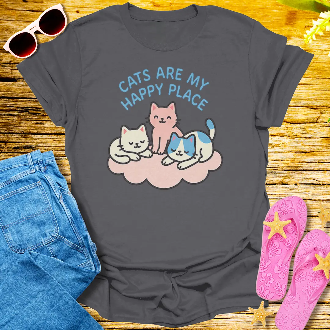 Cats Are My Happy Place T-Shirt - Charcoal