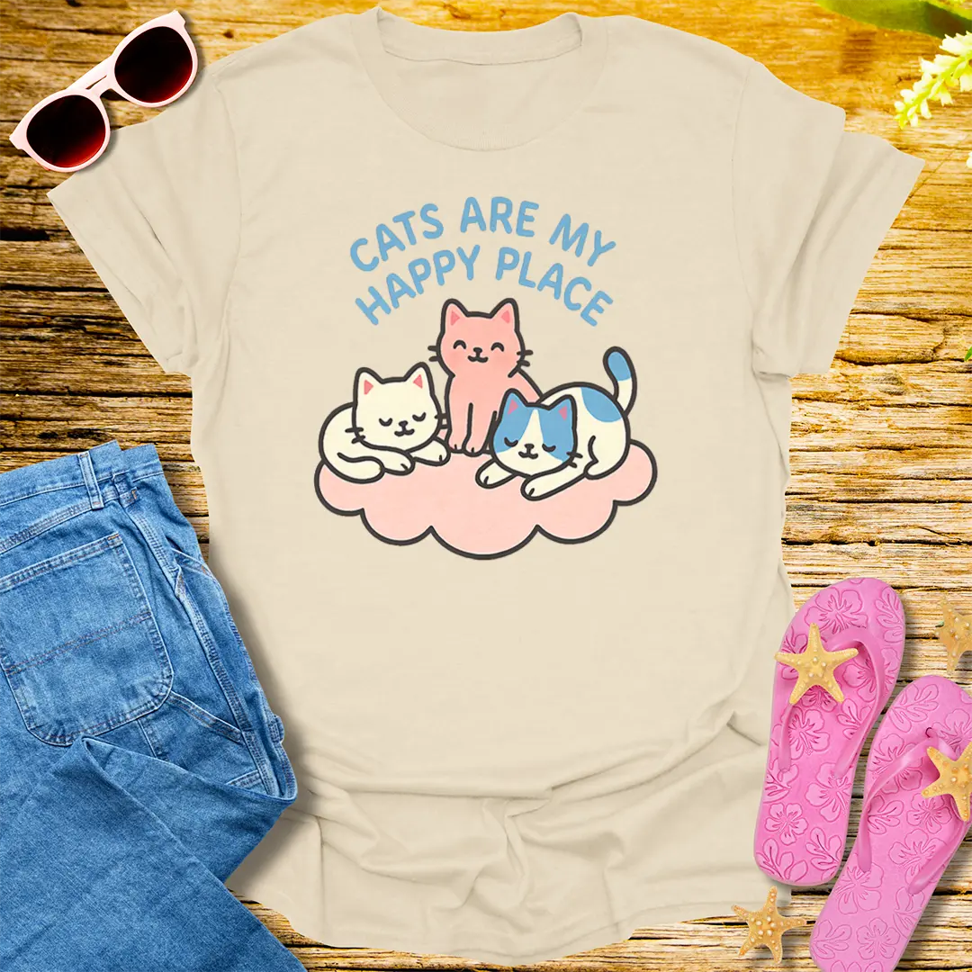 Cats Are My Happy Place T-Shirt - Natural