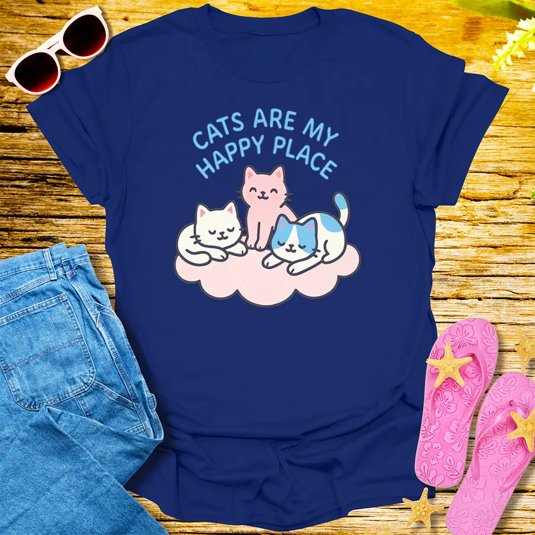 Cats Are My Happy Place T-Shirt - Navy