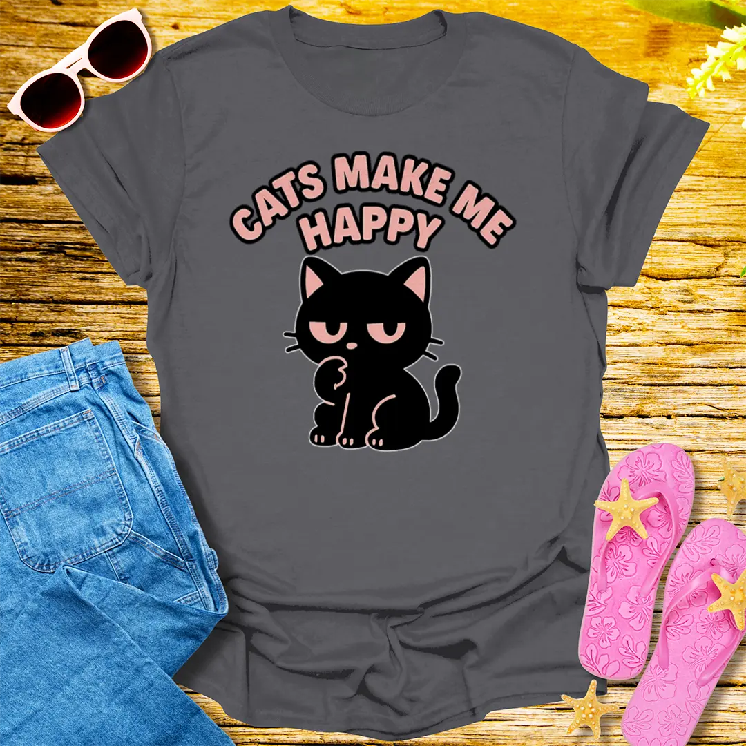 Cats Make Me Happy T-Shirt - Charcoal