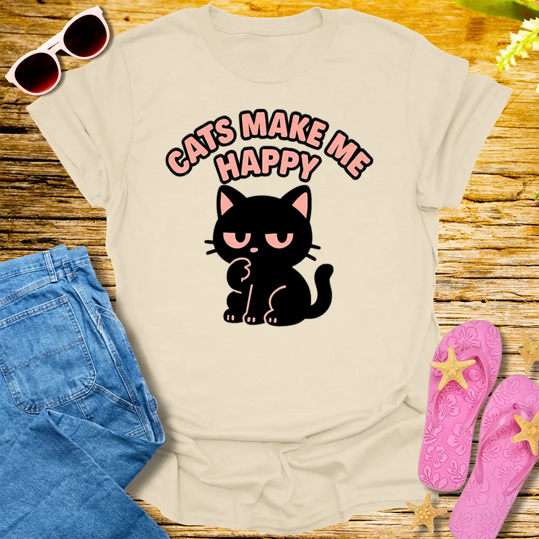 Cats Make Me Happy T-Shirt - Natural
