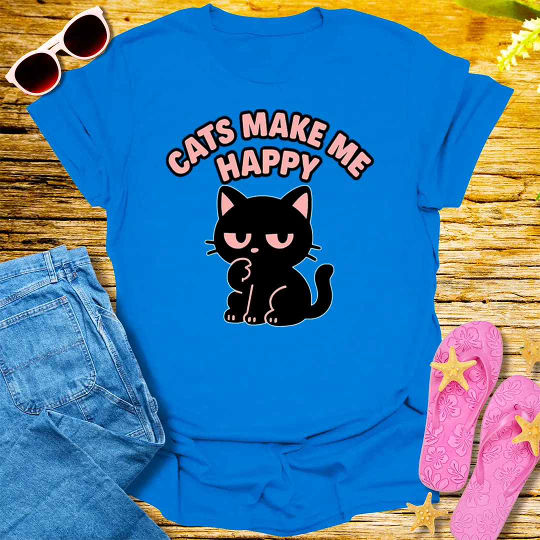 Cats Make Me Happy T-Shirt - Royal
