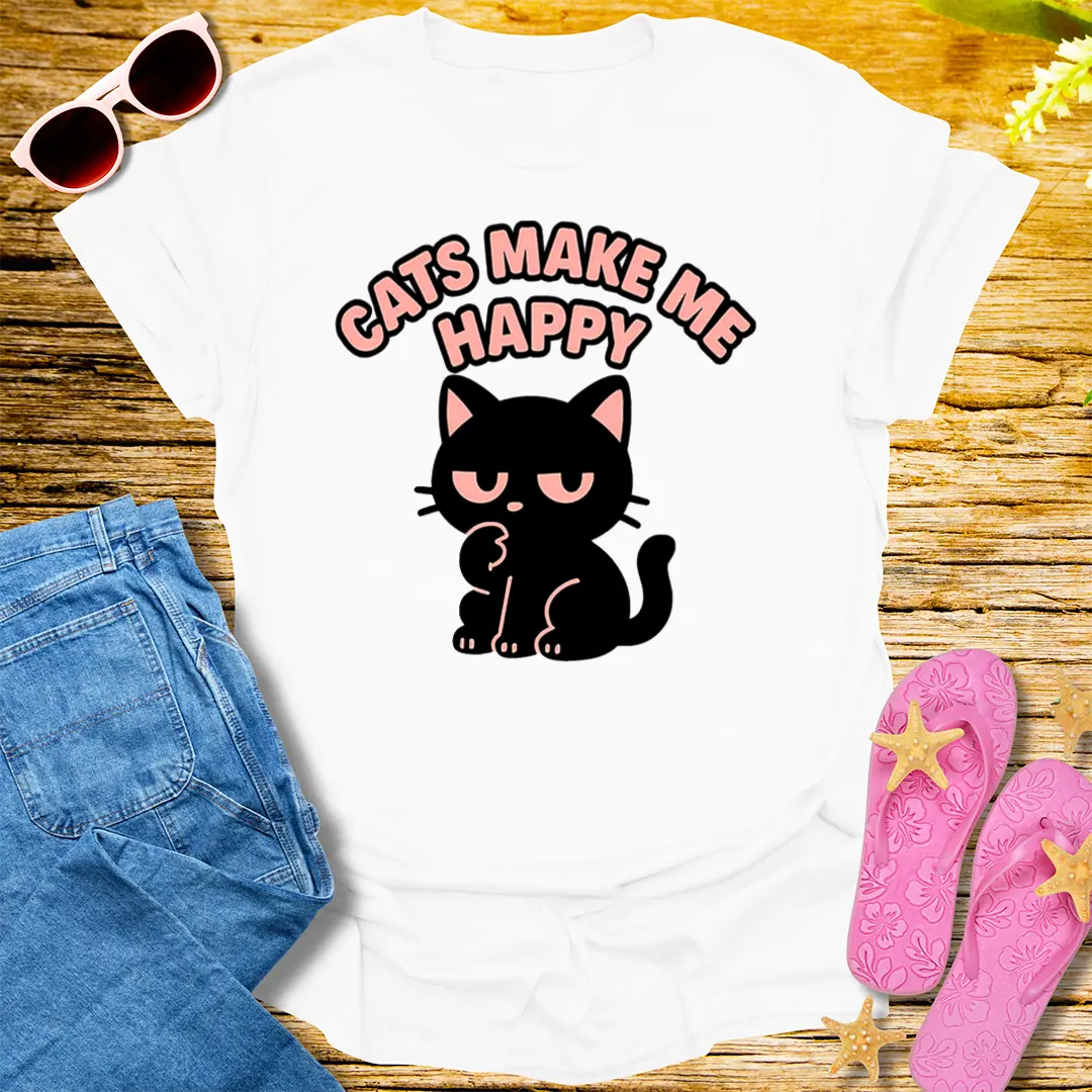 Cats Make Me Happy T-Shirt - White