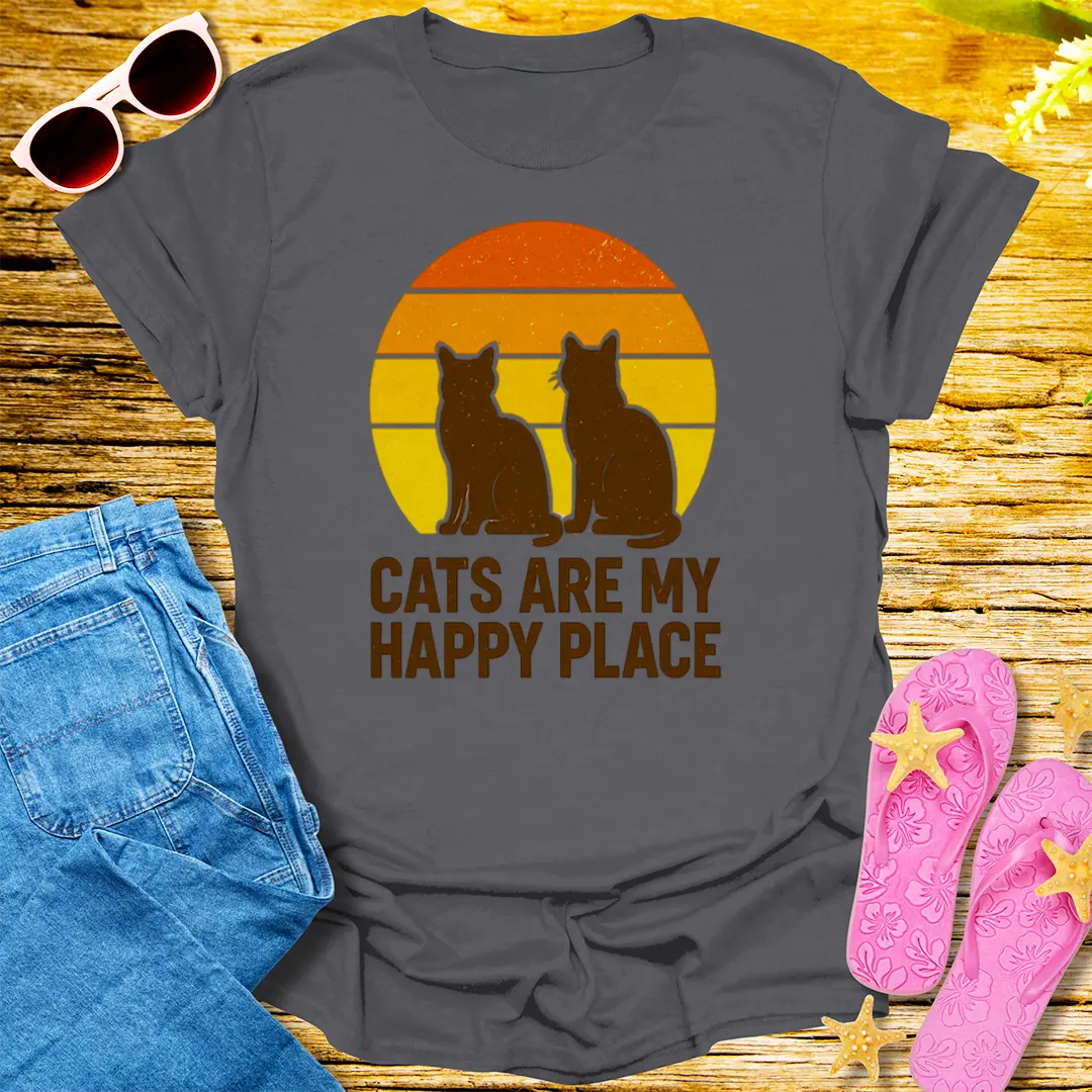 Cats Are My Happy Place T-Shirt - Charcoal