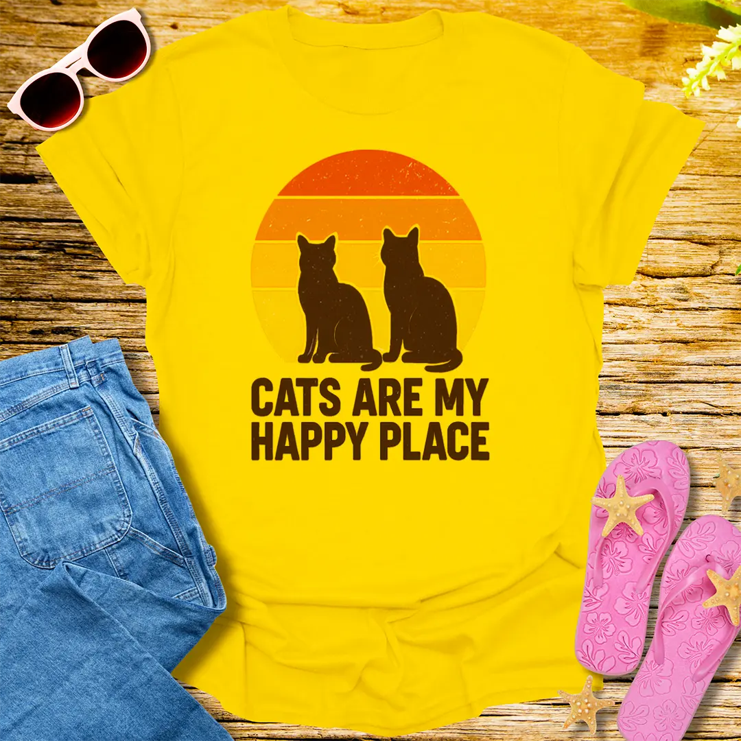 Cats Are My Happy Place T-Shirt - Daisy