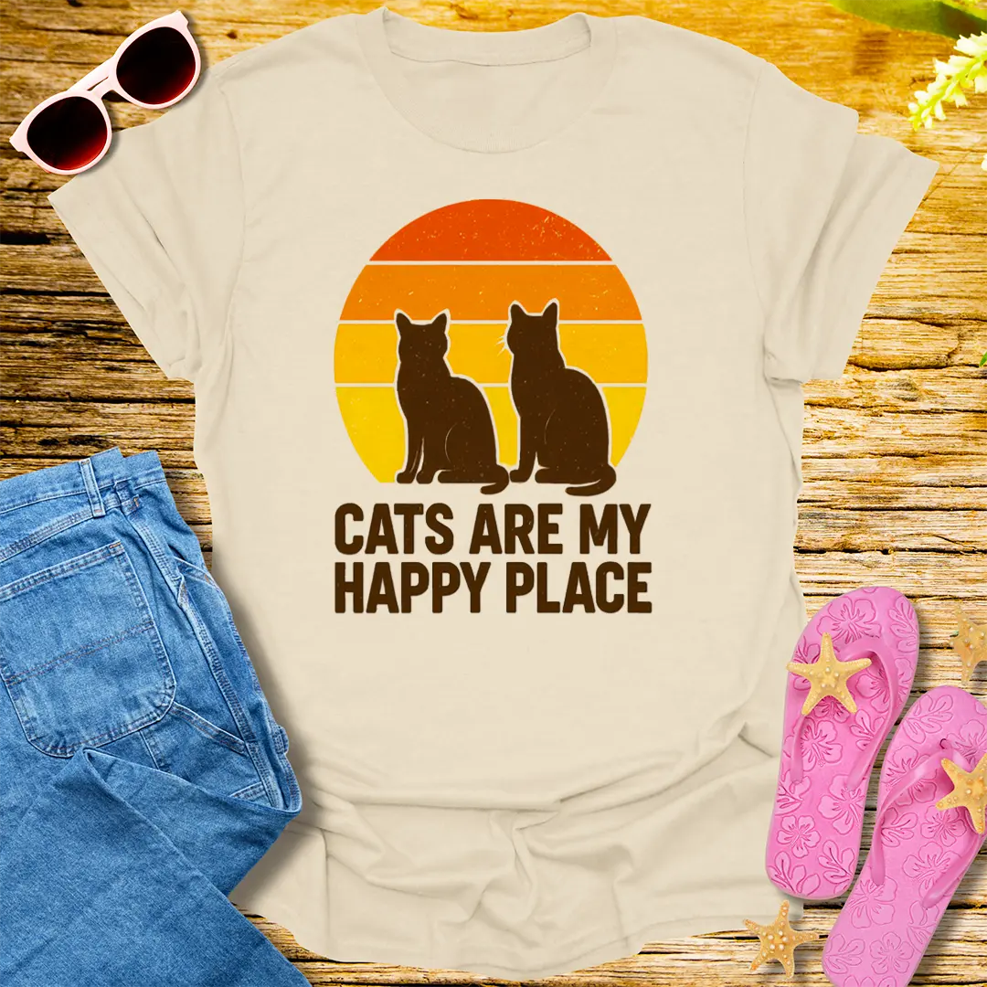 Cats Are My Happy Place T-Shirt - Natural