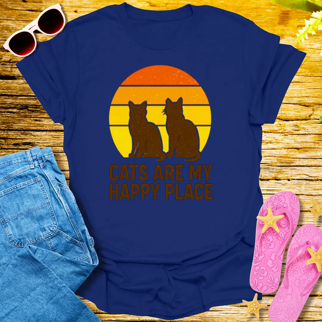 Cats Are My Happy Place T-Shirt - Navy